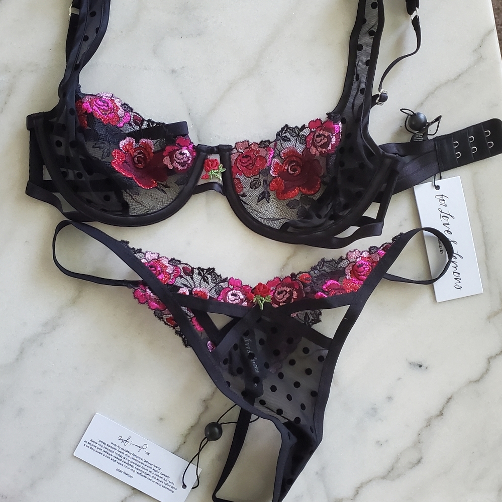 NWT For Love & Lemons FLL Rose Embroidered Set